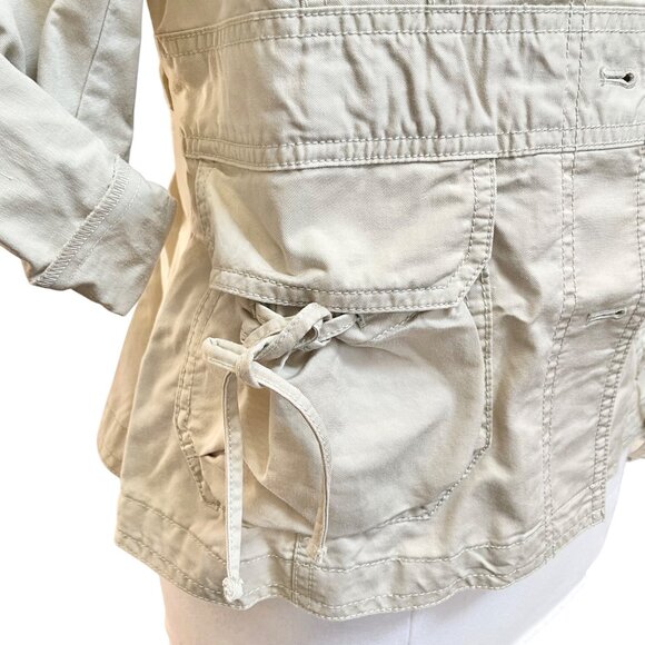 Ann Taylor Safari Style Jacket Khaki‎ Roll Up Sleeves Cargo Pockets Medium  NWT - Picture 4 of 12